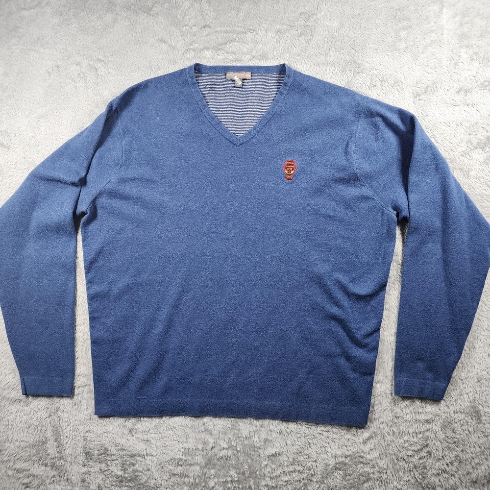Peter Millar Crown Sport Sweater Men Large Blue V Neck Naples National Golf Club